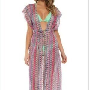BECCA BLACK MULTI COLOR  LONG SWIMSUIT COVER UP  NWT SIZE M-L